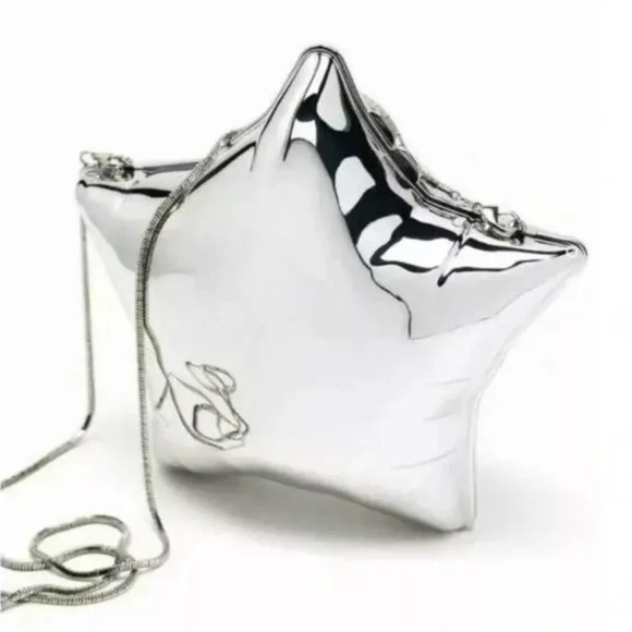 NWT ZARA METALLIC SILVER BALLOON STAR SHAPED BOX CROSSBODY PURSE - Picture 6 of 7